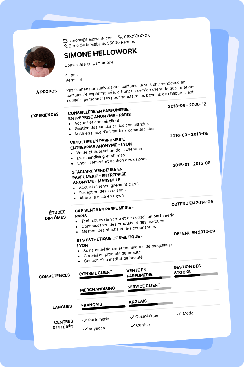 Exemple CV Vendeuse en parfumerie