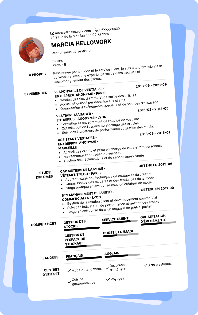 Exemple CV Vestiaire