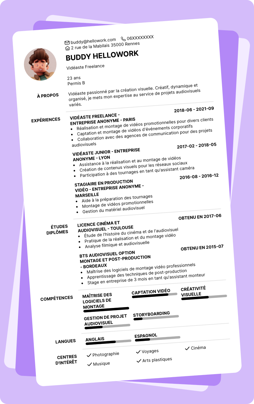 Exemple CV Vidéaste