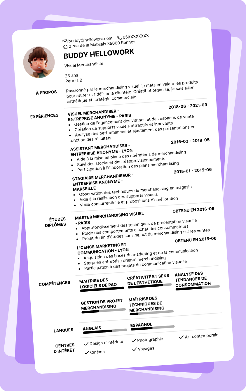 Exemple CV Visuel merchandiser