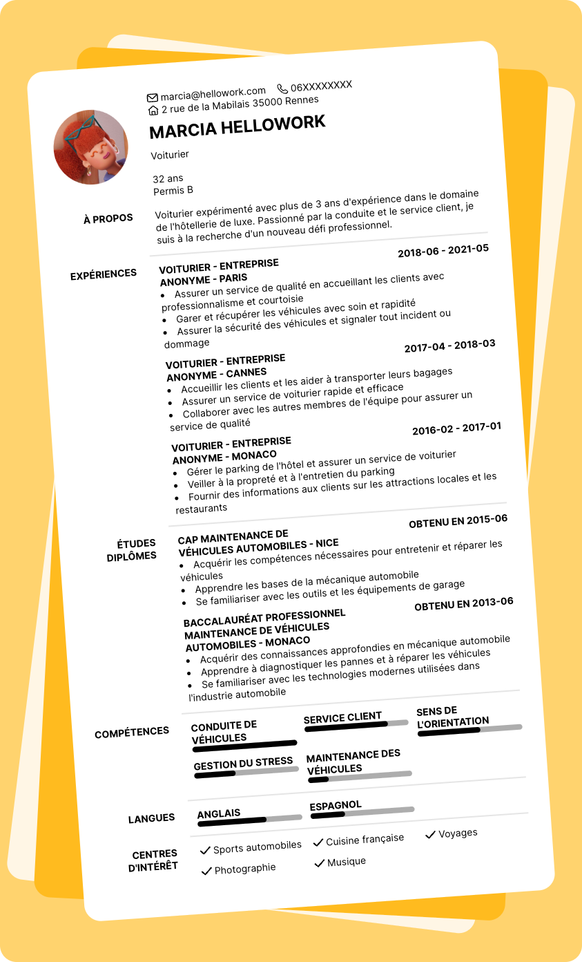 Exemple CV Voiturier