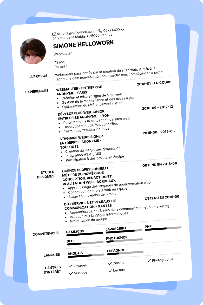 Modèle CV Webmaster Exemple CV Webmaster