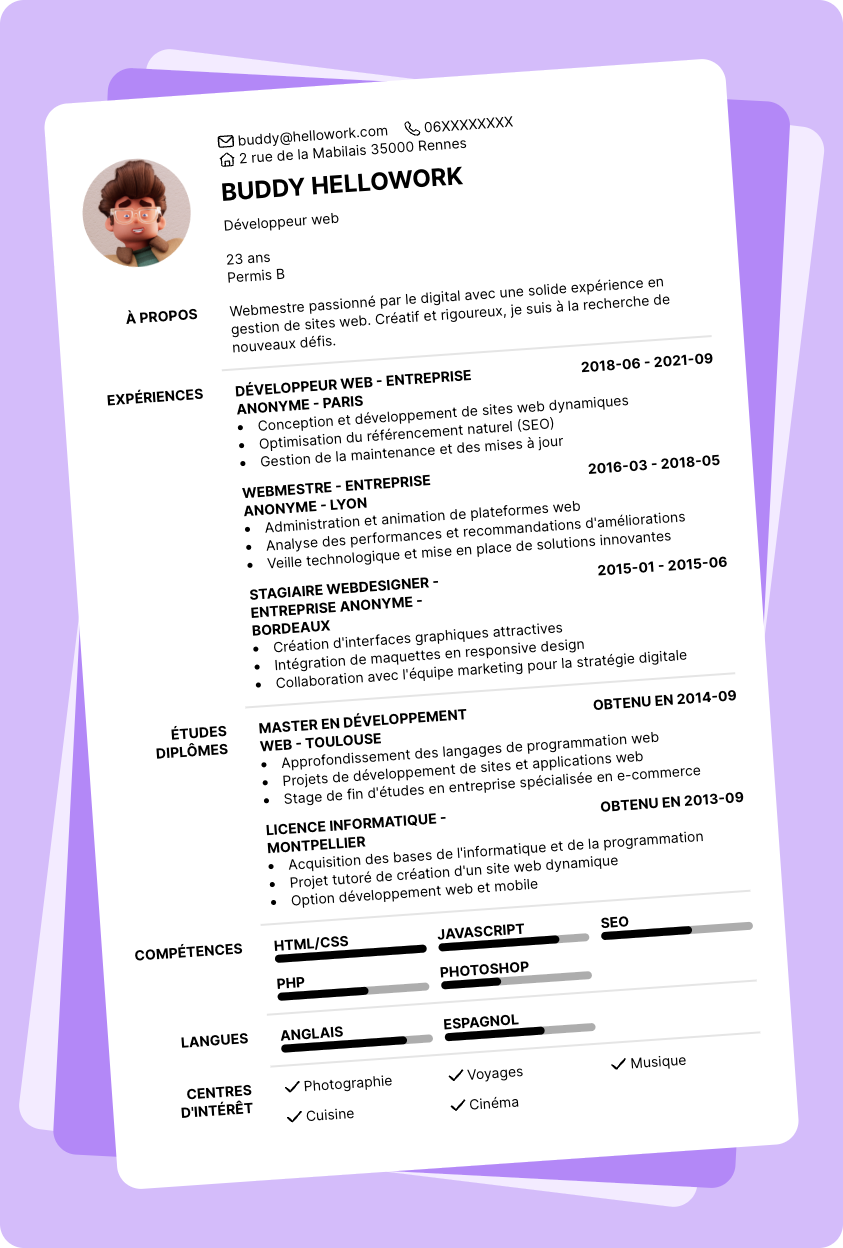 Exemple CV Webmestre
