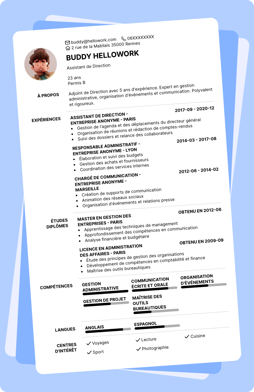 Modèle CV Adjointe De Direction Exemple CV Adjointe De Direction