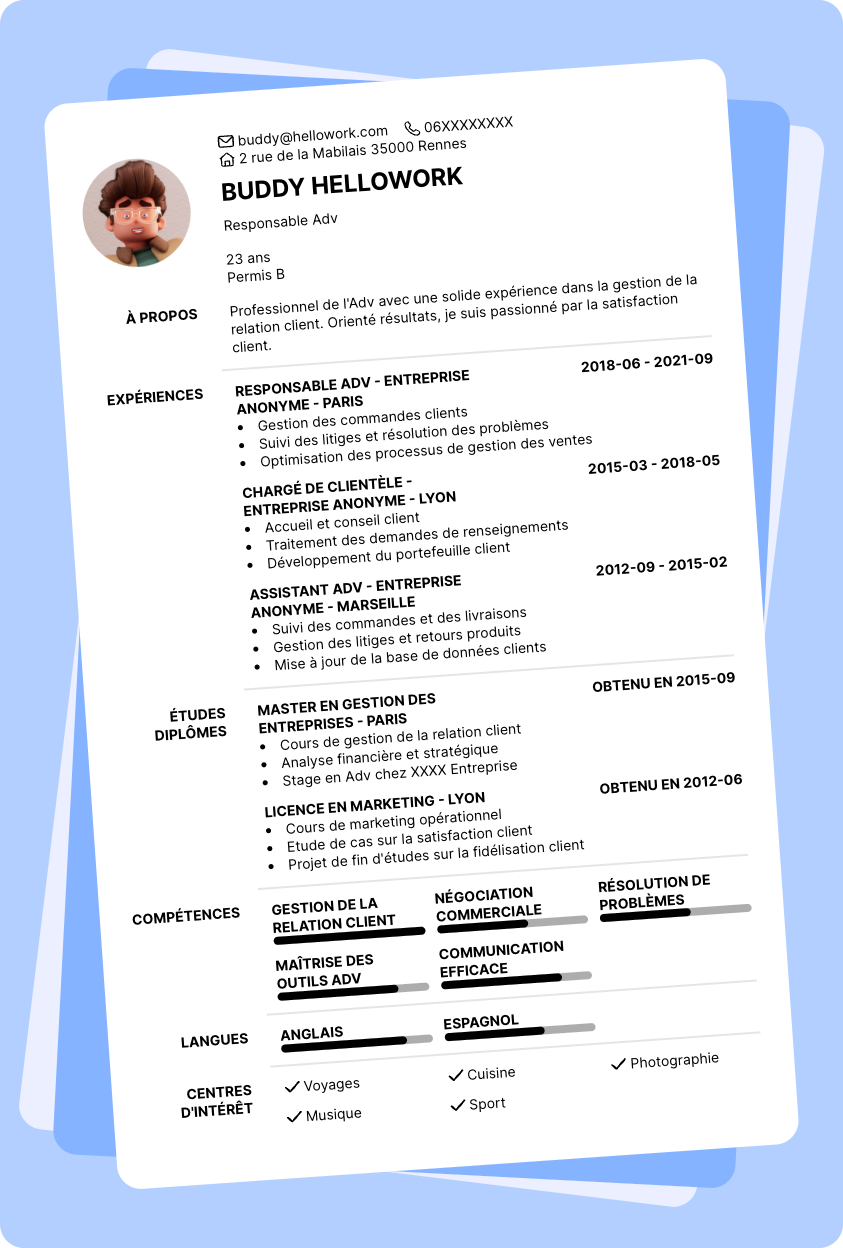 Modèle CV Adv Exemple CV Adv