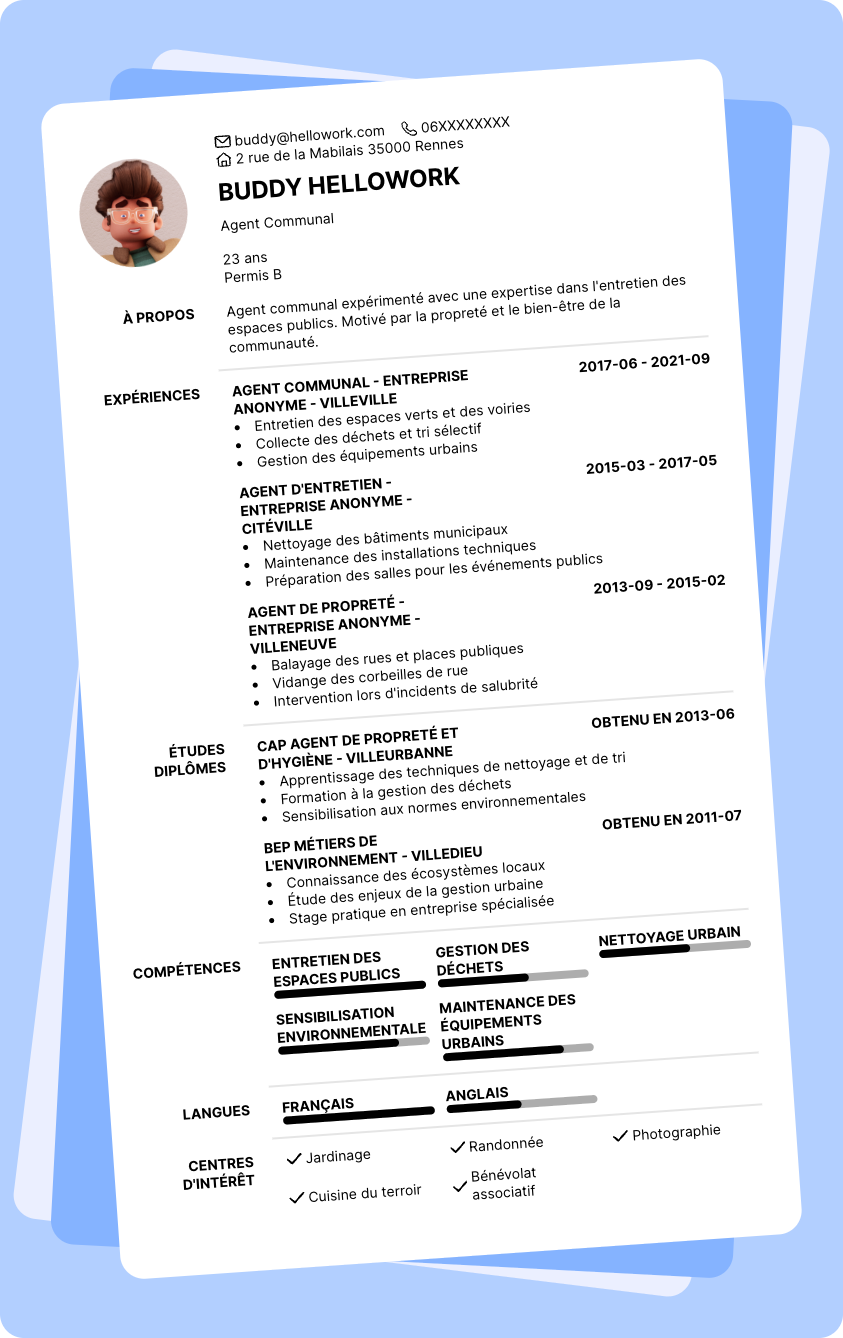 Modèle CV Agent Communal Exemple CV Agent Communal