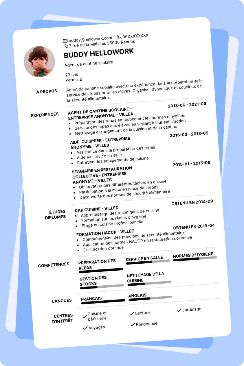 Exemple CV Agent De Cantine Scolaire