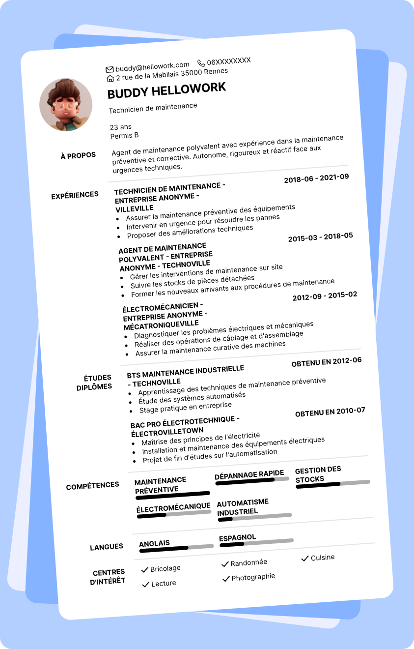 Modèle CV Agent de maintenance polyvalent Exemple CV Agent de maintenance polyvalent