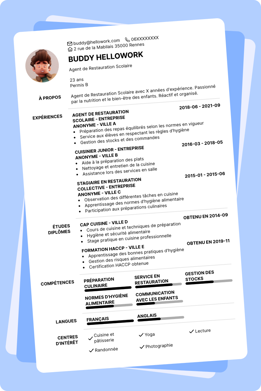 Exemple CV Agent De Restauration Scolaire