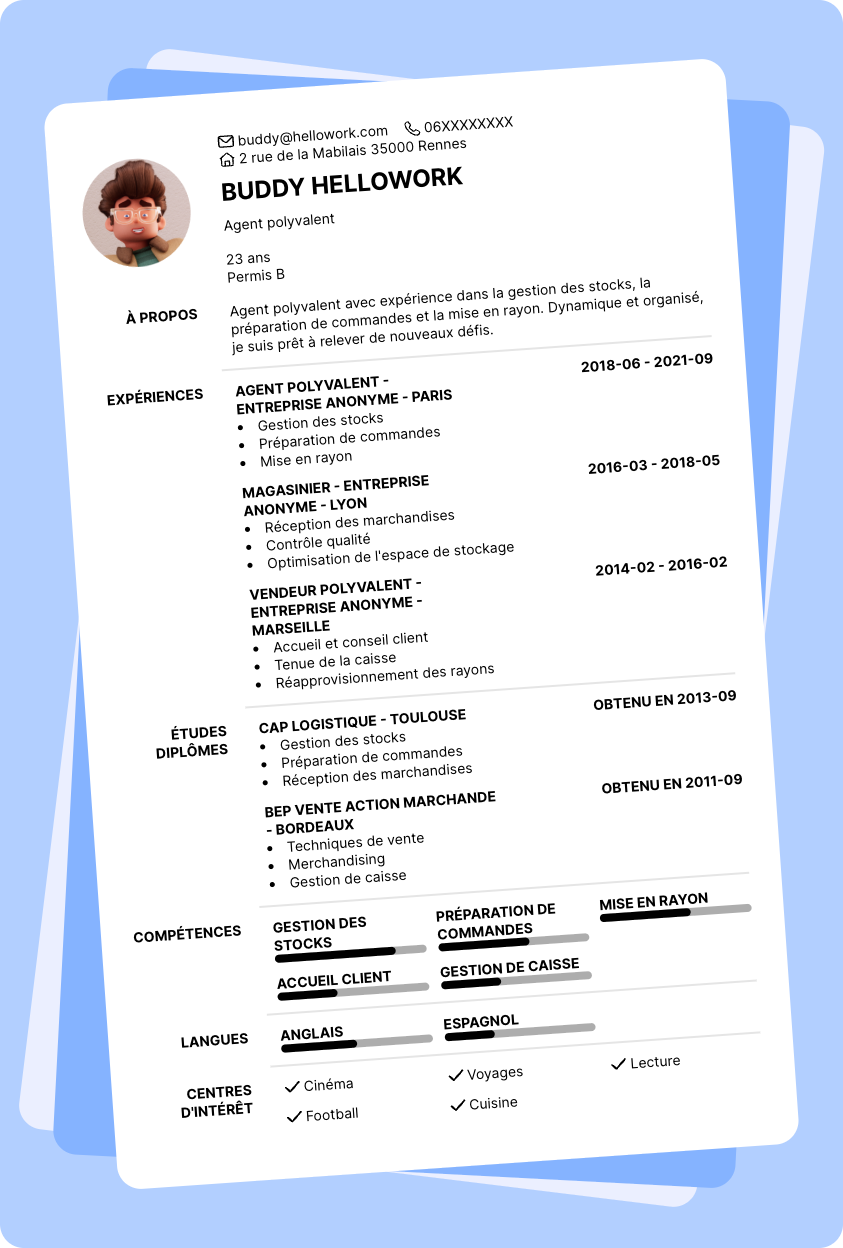 Modèle CV Agent polyvalent Exemple CV Agent polyvalent