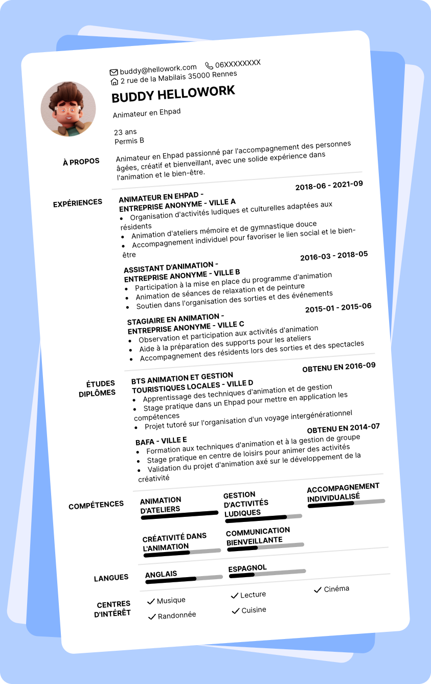 Exemple CV Animateur Ehpad