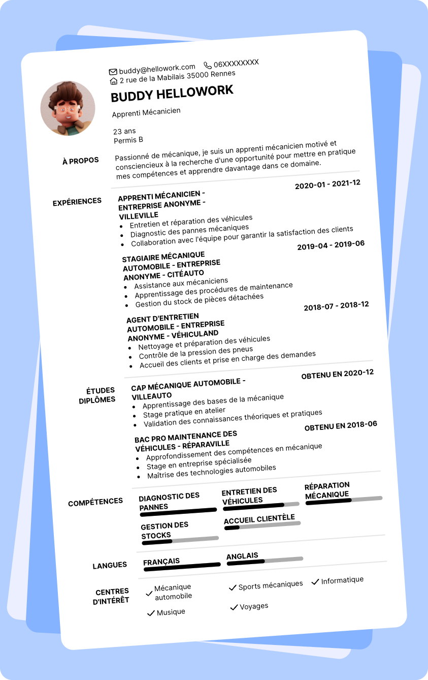 Modèle CV Apprenti Mecanicien Exemple CV Apprenti Mecanicien