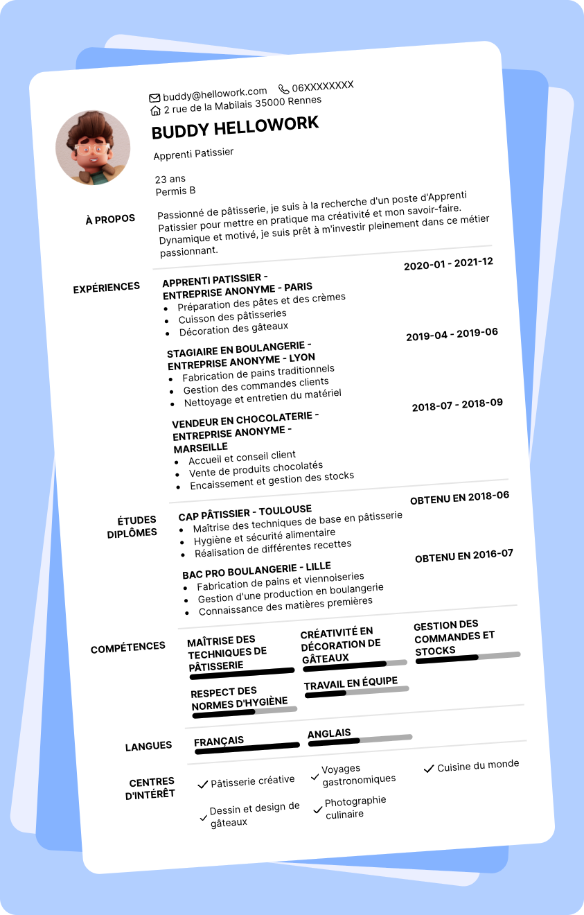 Exemple CV Apprenti Patissier