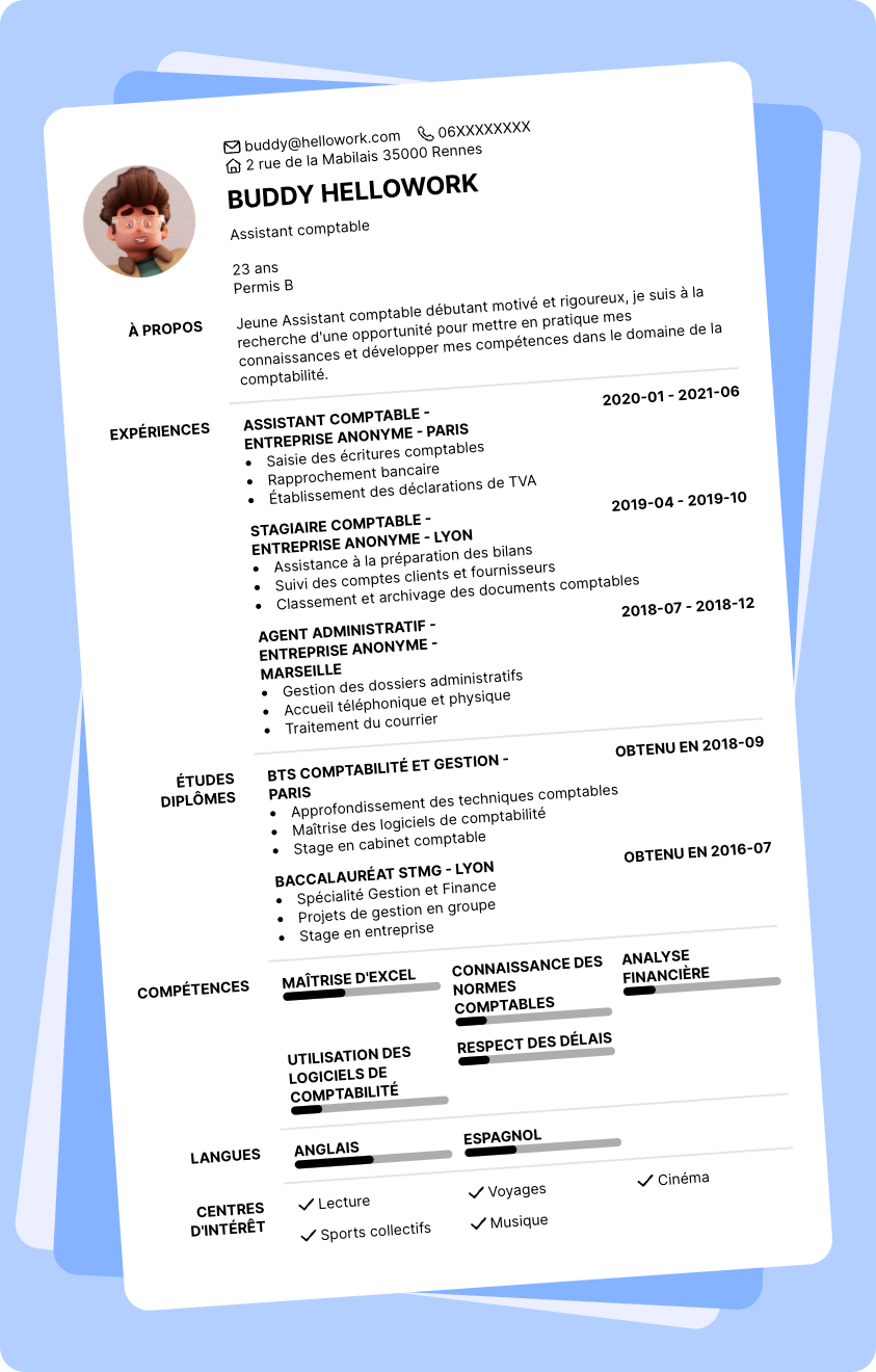 Exemple CV Assistant comptable debutant