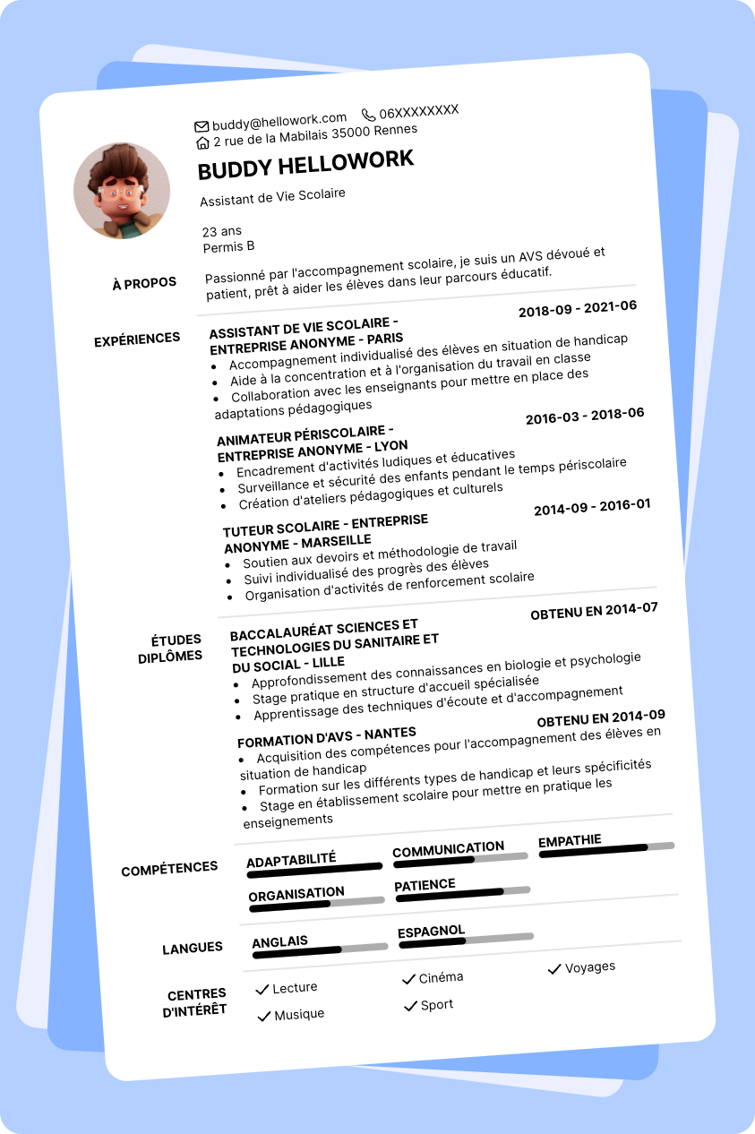 Exemple CV Avs Scolaire