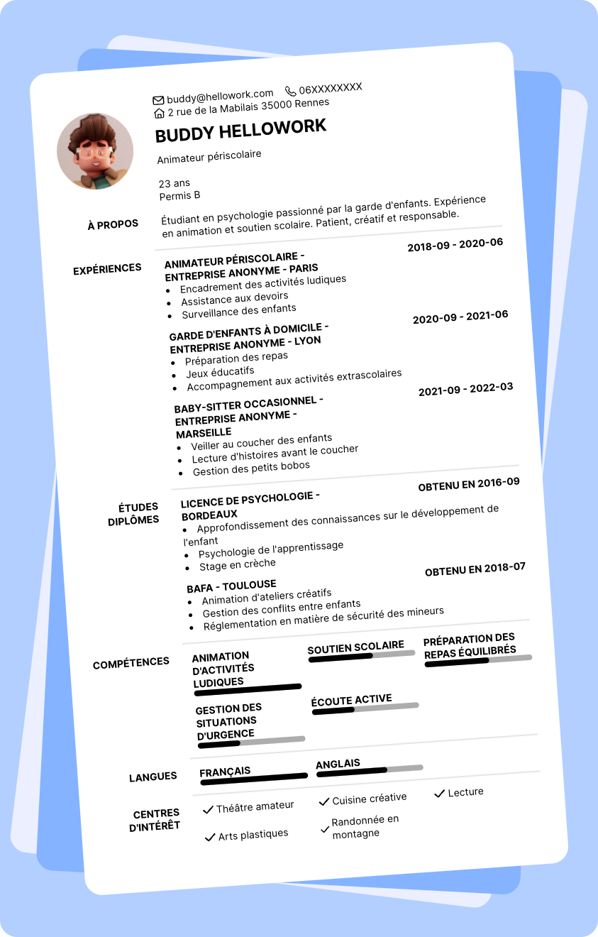 Modèle CV Babysitting Exemple CV Babysitting