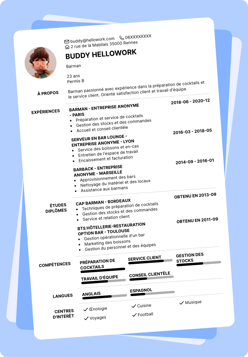 Exemple CV Bar