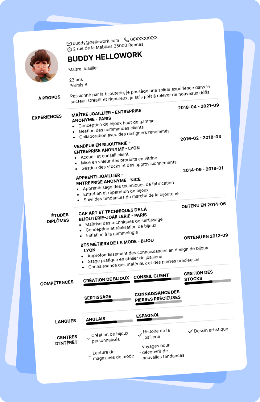 Modèle CV Bijouterie Exemple CV Bijouterie