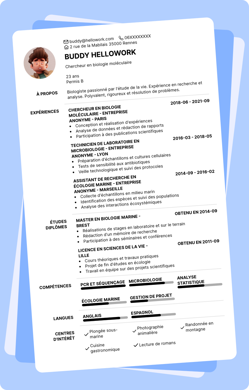 Modèle CV Biologie Exemple CV Biologie