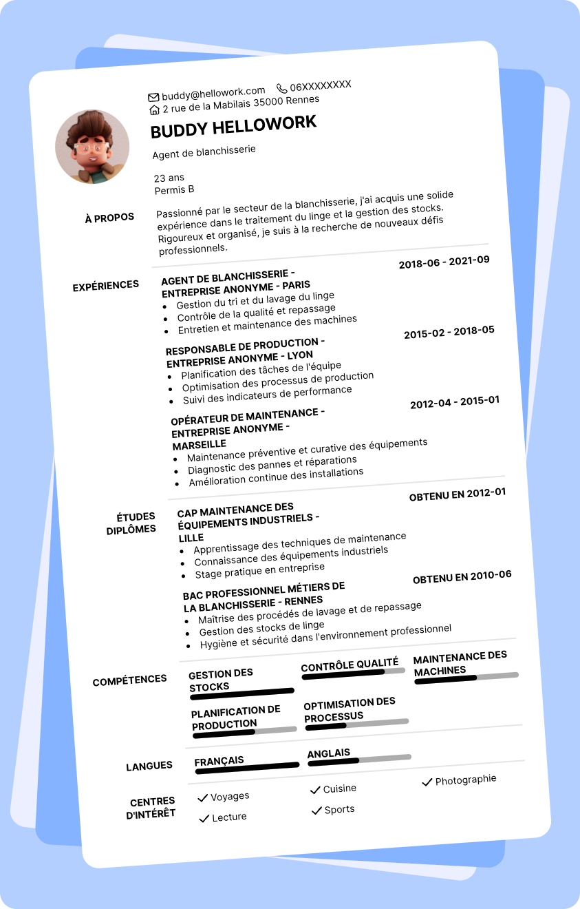 Modèle CV Blanchisserie Exemple CV Blanchisserie