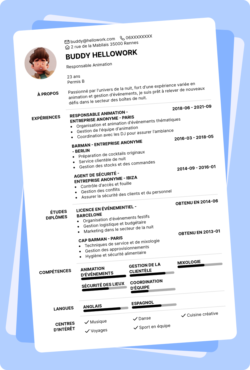 Modèle CV Boite de nuit Exemple CV Boite de nuit
