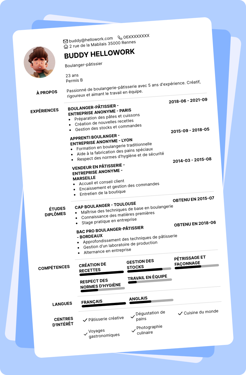 Modèle CV Boulangerie patisserie Exemple CV Boulangerie patisserie
