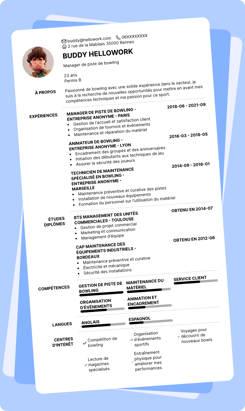 Modèle CV Bowling Exemple CV Bowling