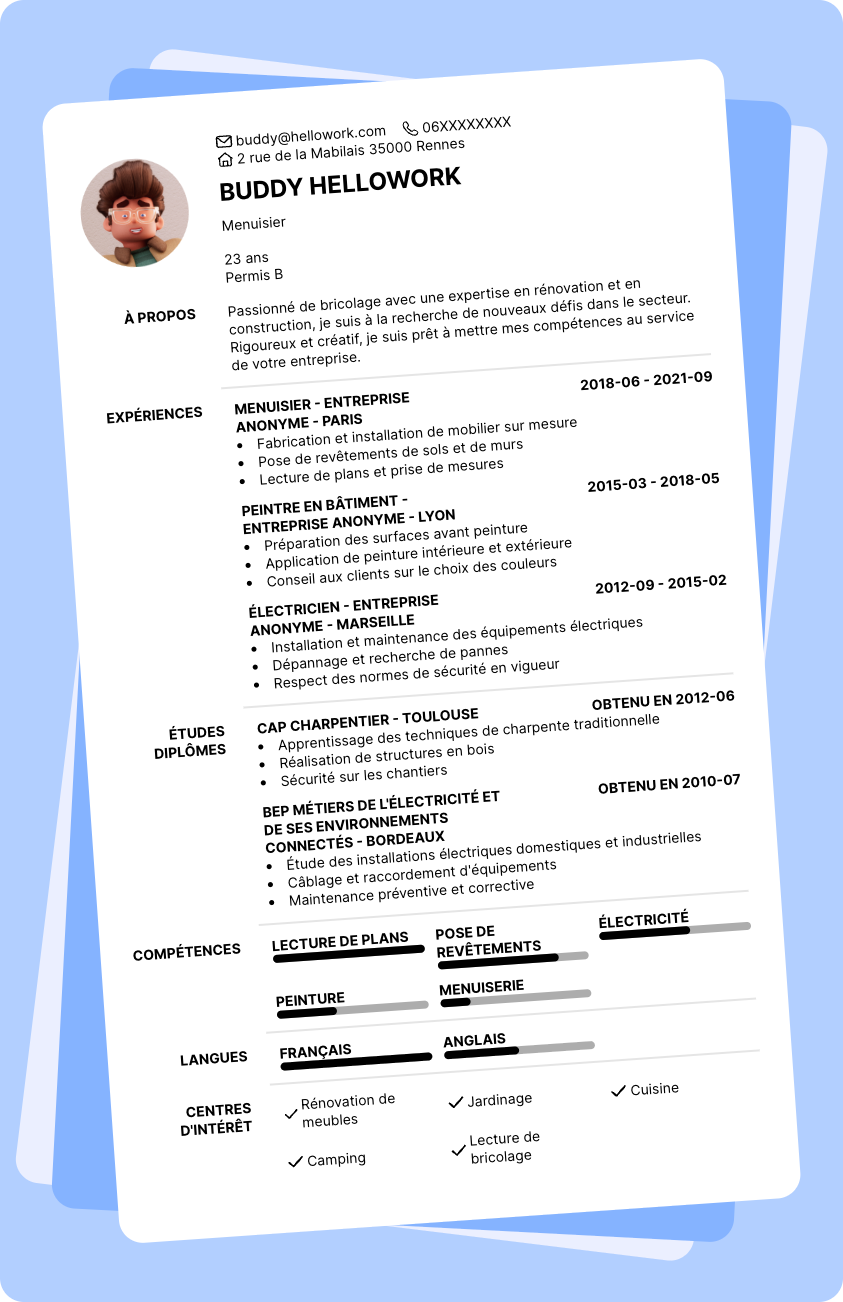 Modèle CV Bricolage Exemple CV Bricolage