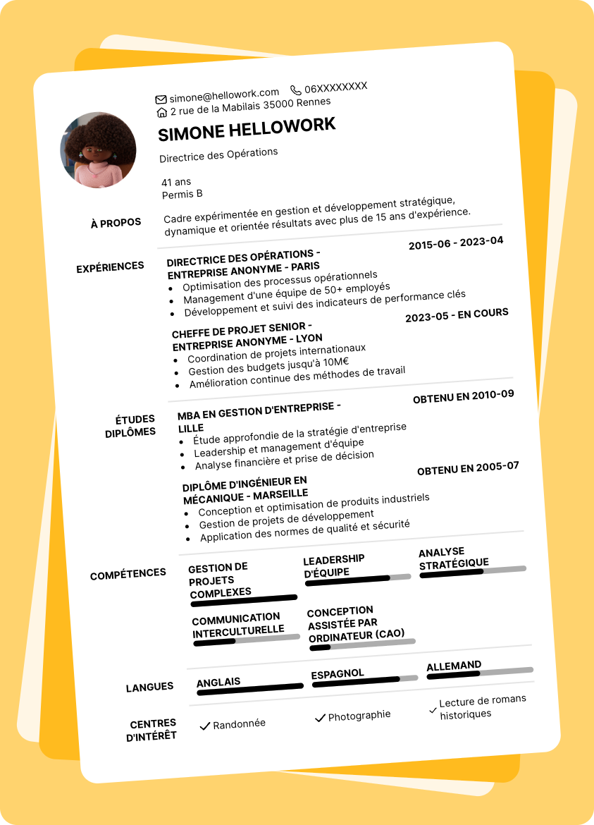 Modèle CV Cadre Exemple CV Cadre