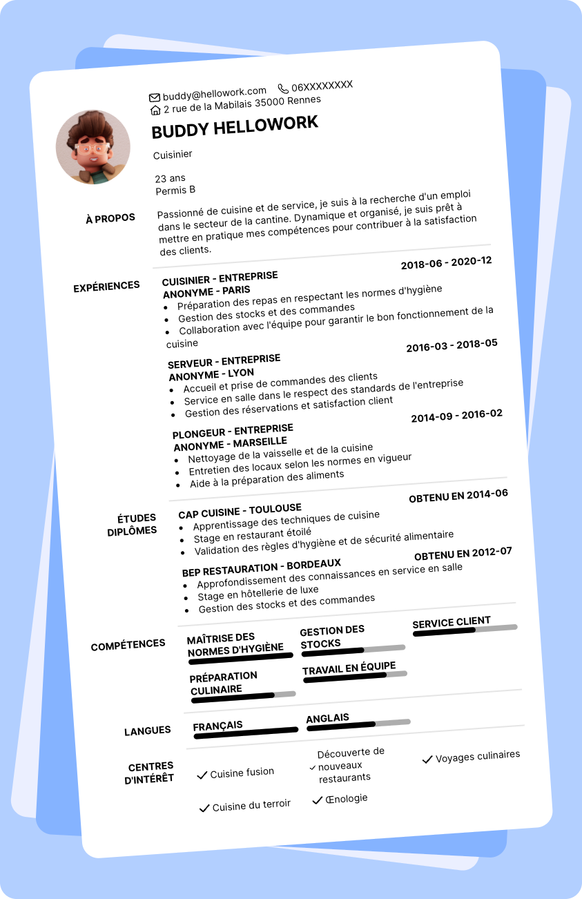 Modèle CV Cantine Exemple CV Cantine