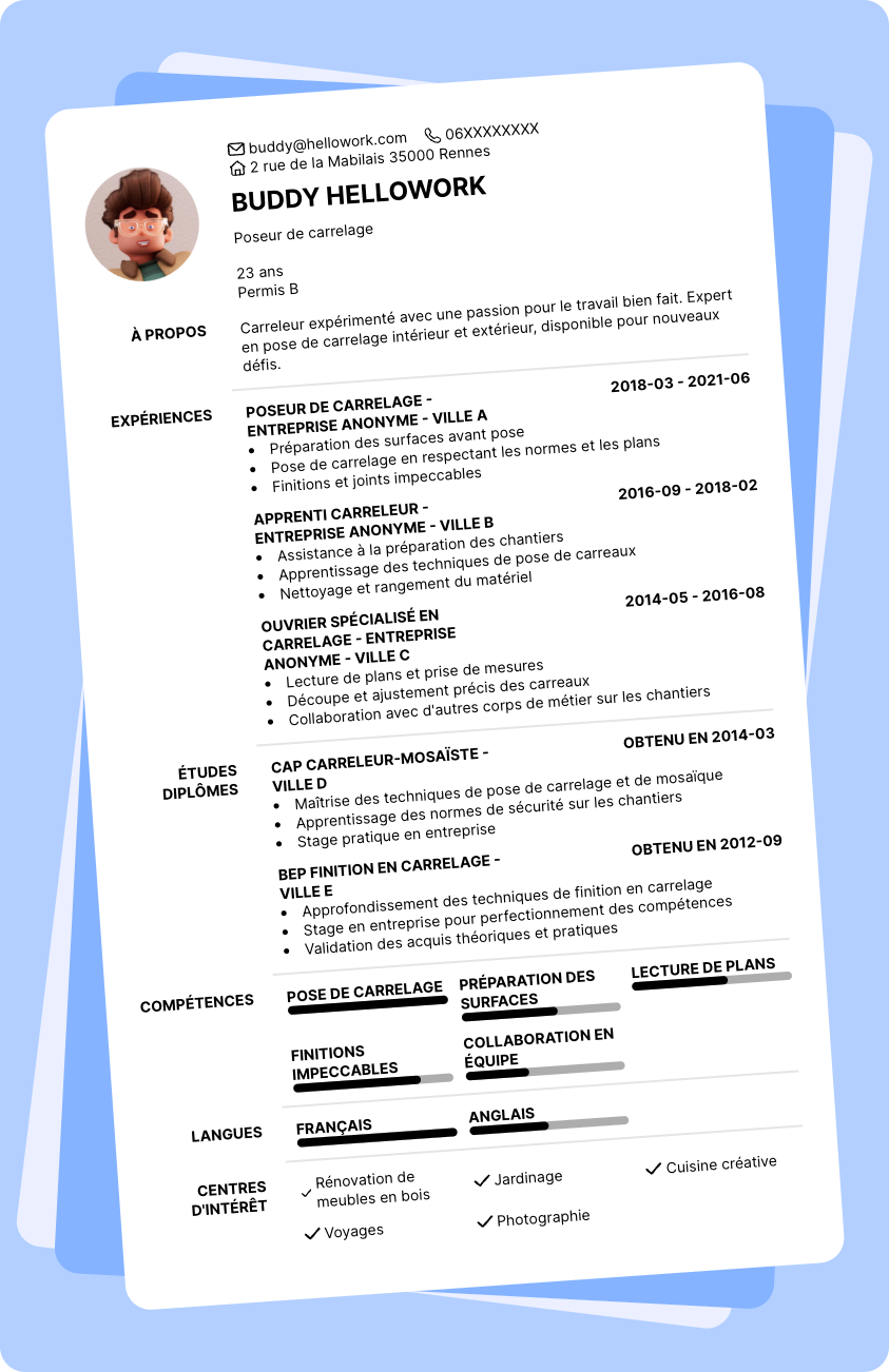 Modèle CV Carrelage Exemple CV Carrelage