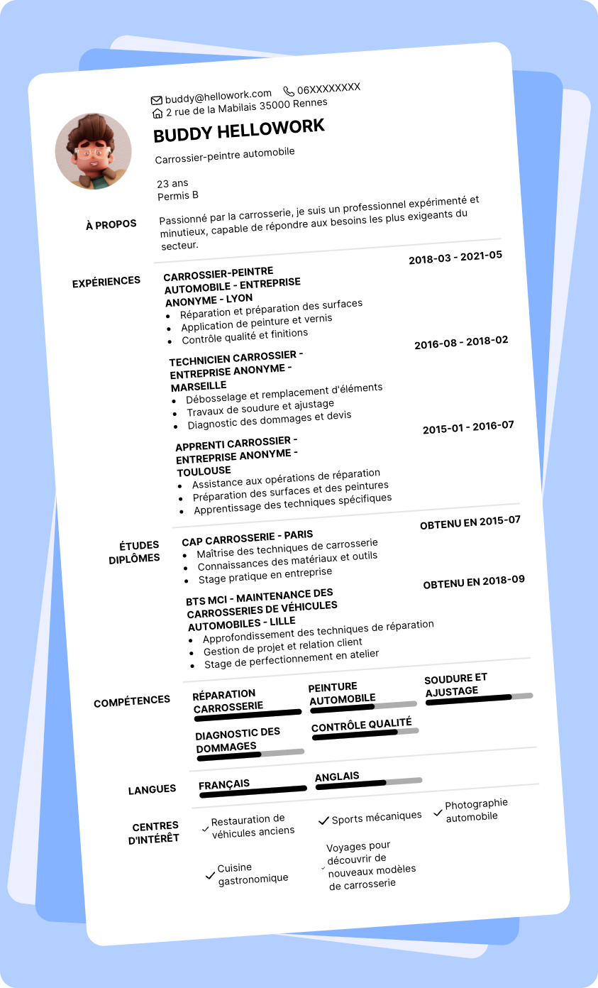 Modèle CV Carrosserie Exemple CV Carrosserie
