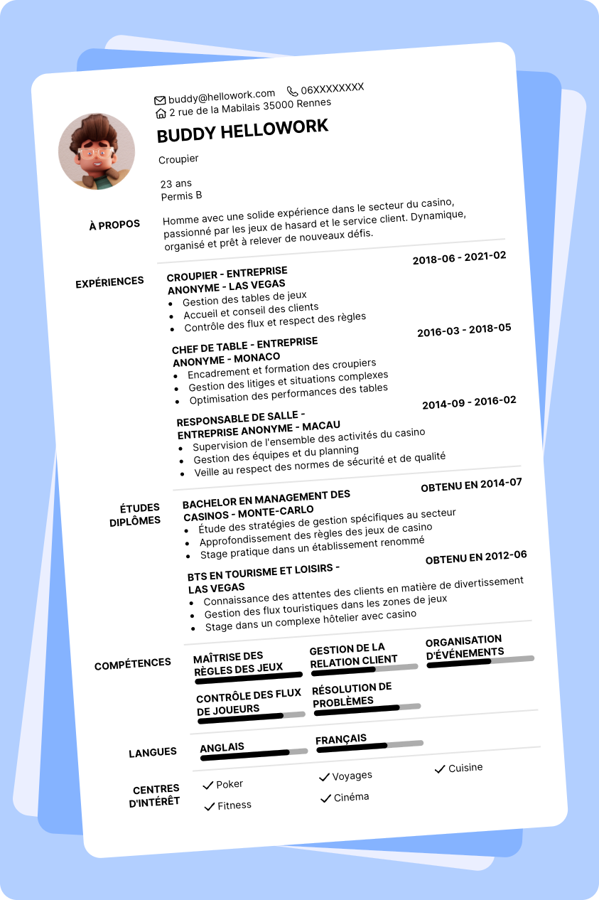 Modèle CV Casino Exemple CV Casino