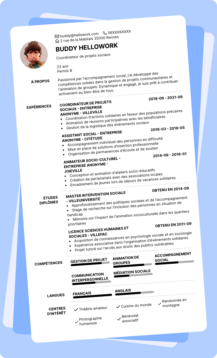 Modèle CV Centre social Exemple CV Centre social