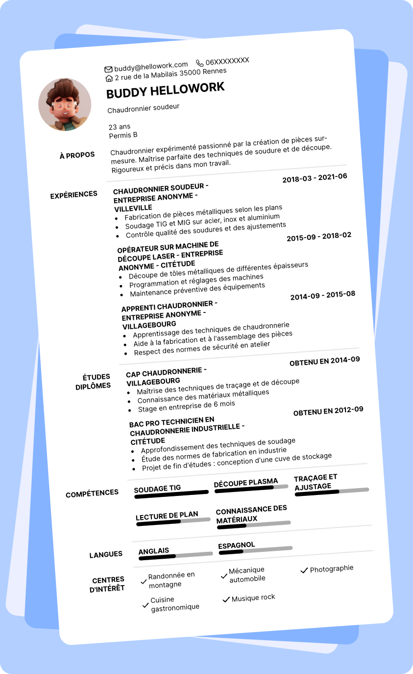 Modèle CV Chaudronnerie Exemple CV Chaudronnerie