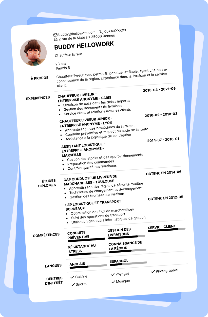 Modèle CV Chauffeur livreur permis b Exemple CV Chauffeur livreur permis b