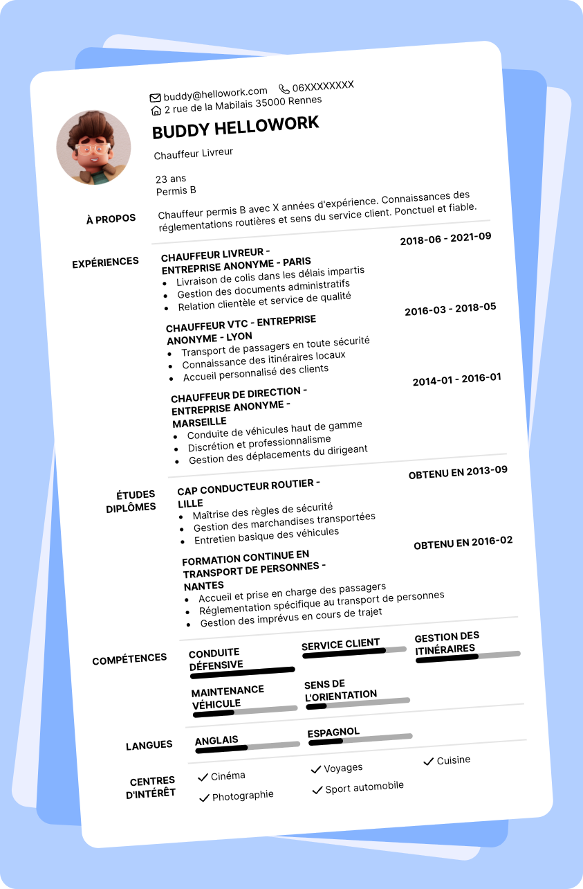 Exemple CV Chauffeur permis b
