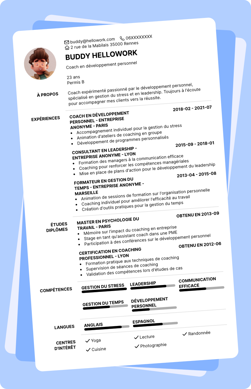 Modèle CV Coaching Exemple CV Coaching