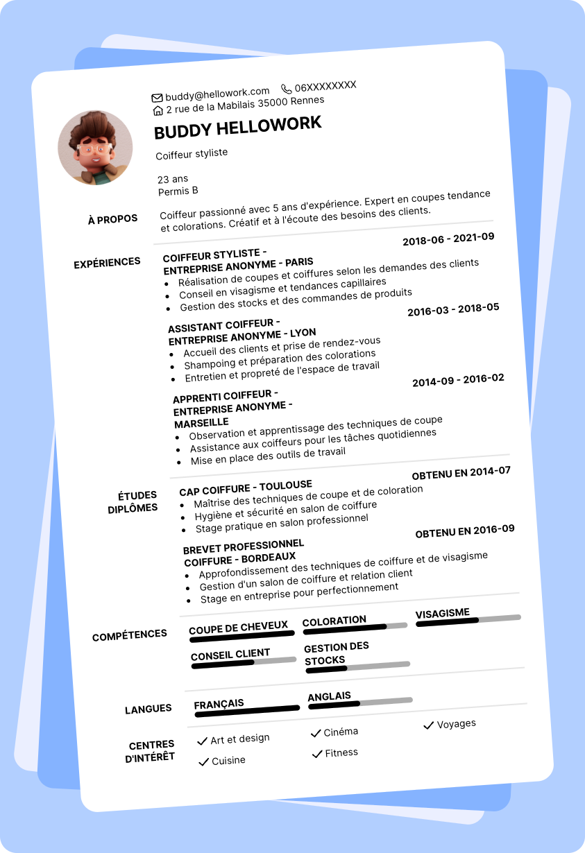 Modèle CV Coiffure Exemple CV Coiffure
