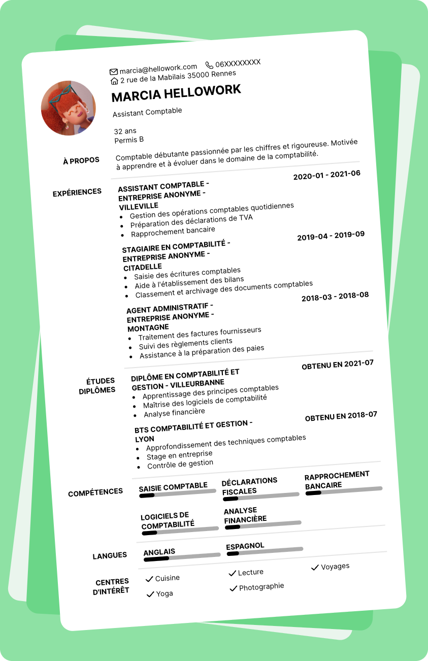 Modèle CV Comptable débutant Exemple CV Comptable débutant