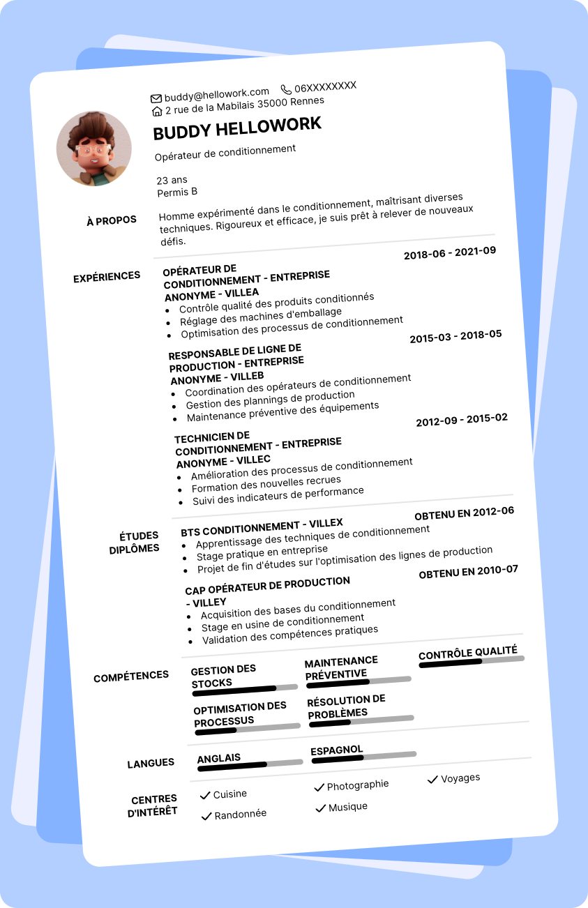 Modèle CV Conditionnement Exemple CV Conditionnement
