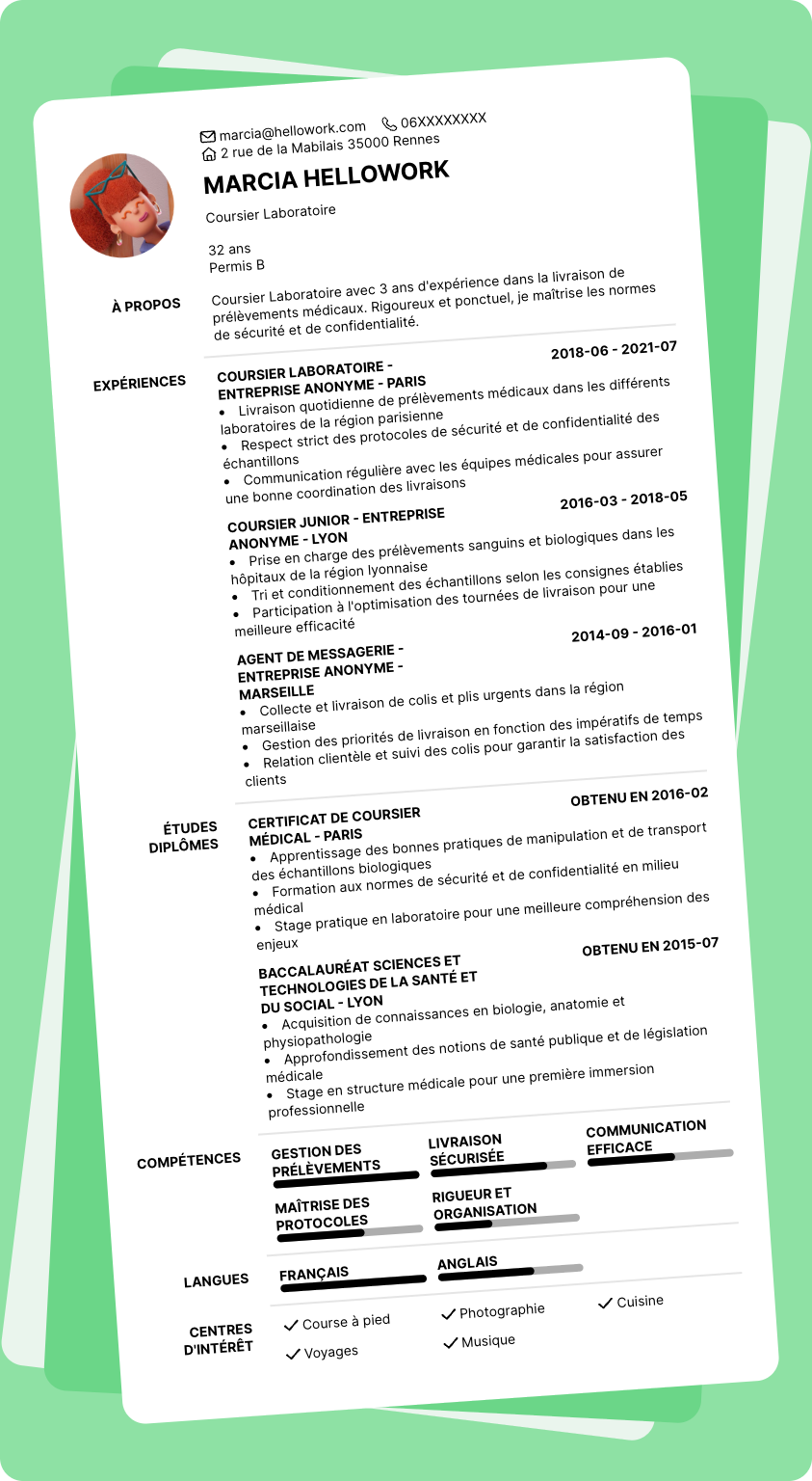 Modèle CV Coursier Laboratoire Exemple CV Coursier Laboratoire