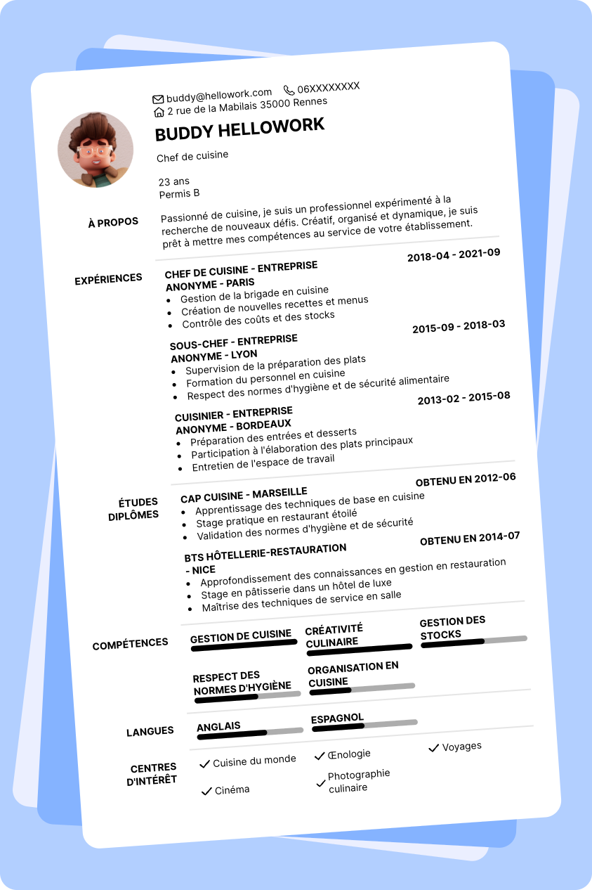 Modèle CV Cuisine Exemple CV Cuisine