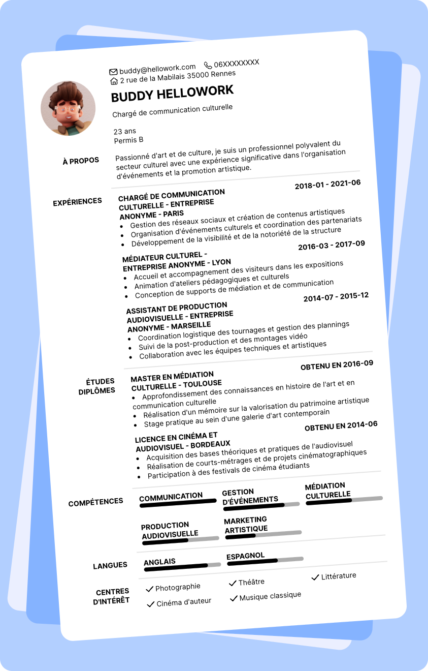 Modèle CV Culturel Exemple CV Culturel