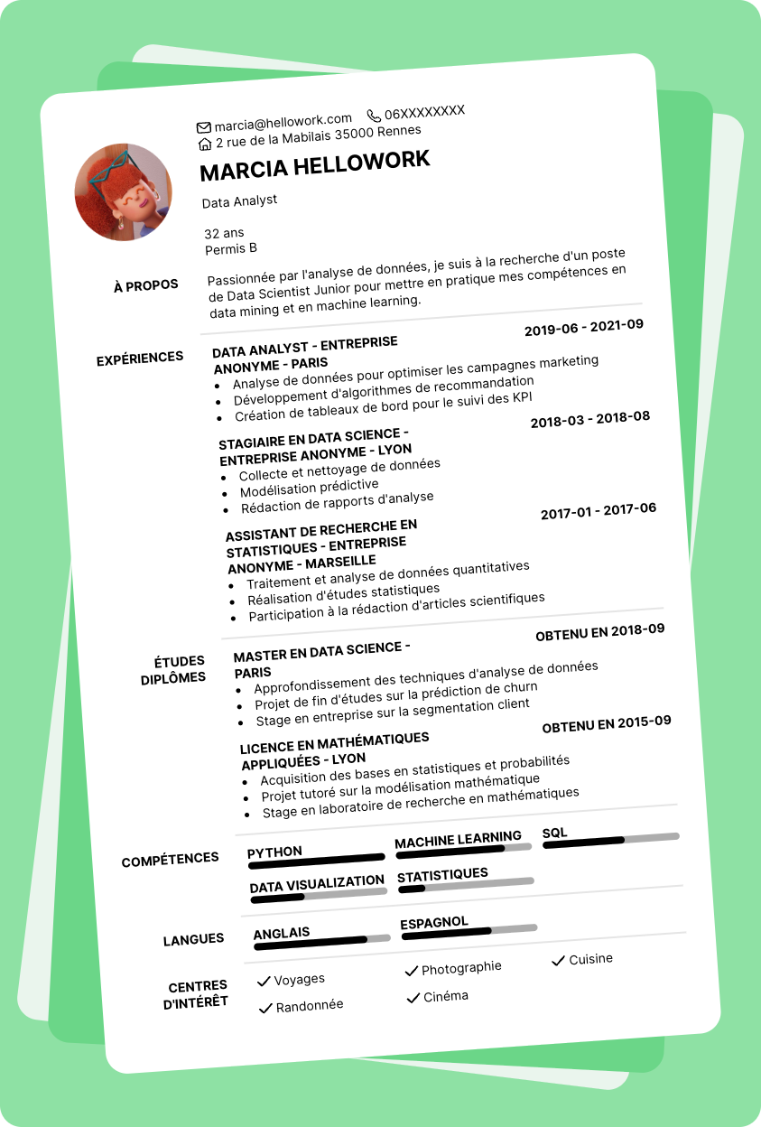 Exemple CV Data Scientist Junior
