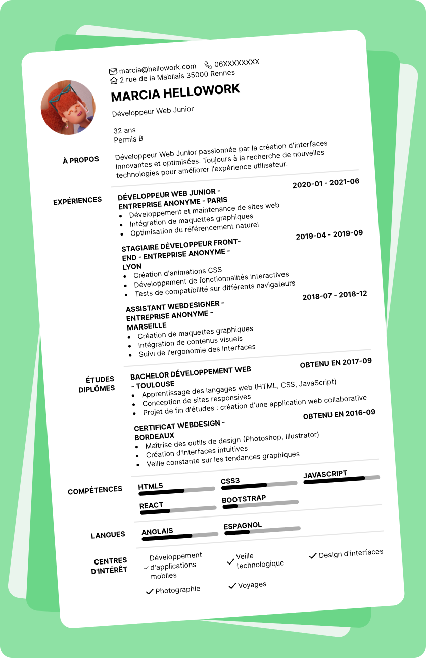 Exemple CV Developpeur Web Junior