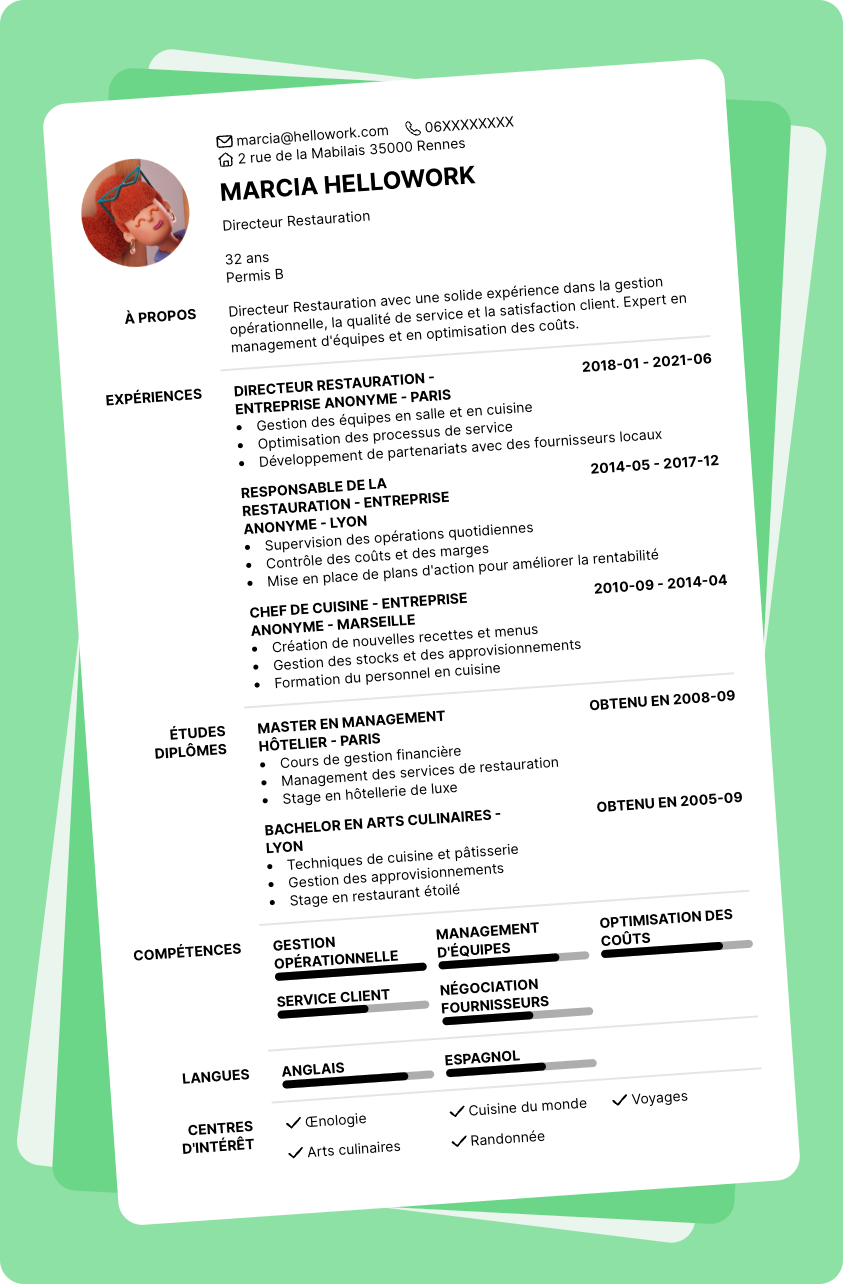 Modèle CV Directeur Restauration Exemple CV Directeur Restauration