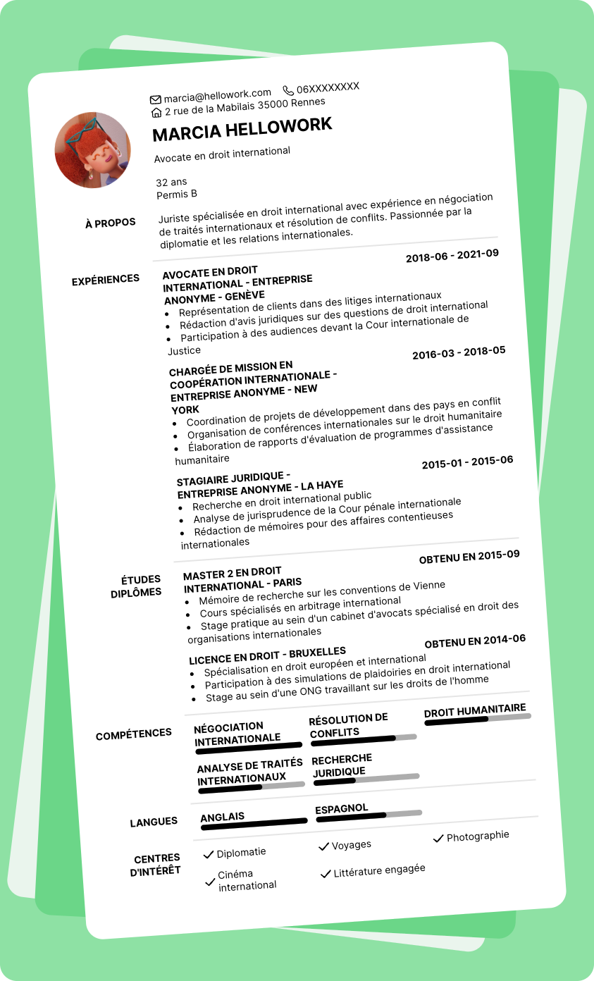 Exemple CV Droit international