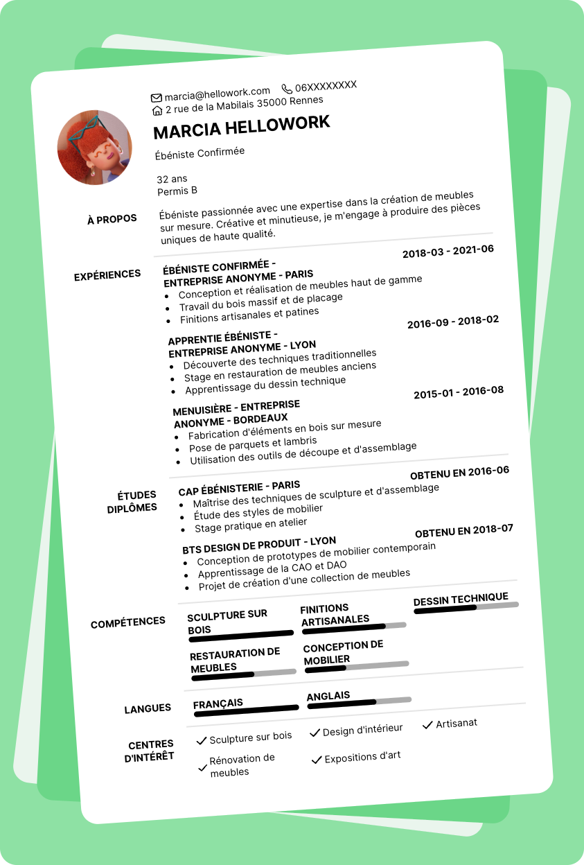 Modèle CV Ebenisterie Exemple CV Ebenisterie