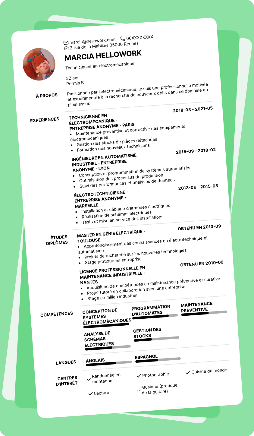 Exemple CV Electromecanique